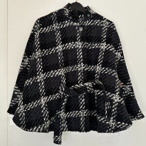 Vintage Black and White Plaid Harolds Winter Cape Wool Mix Size XS